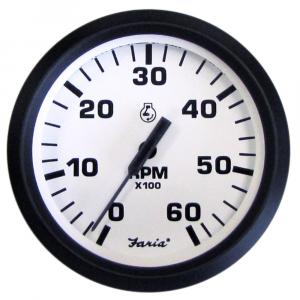 Faria Euro White 4&quot; Tachometer - 6000 RPM (Gas) (Inboard  I/O) [32904]