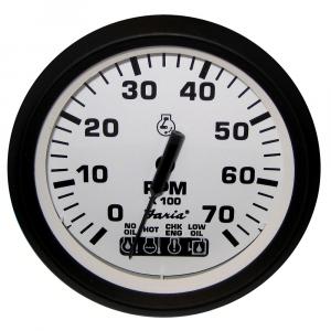 Faria Euro White 4&quot; Tachometer w/ SystemCheck Indicator 7000 RPM (Gas) (Johnson / Evinrude Outboard) [32950]