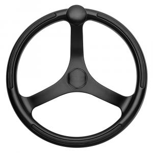 Schmitt Marine Primus Wheel 13.5&quot; Black 3/4&quot; Tapered Shaft w/Knob Finger Grips - Black Powder Coat [742132BFGK]
