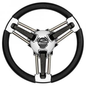 Schmitt Marine Burano Wheel 14&quot; 3/4&quot; Tapered Shaft Black Polyurethane w/Stainless Spoke Includes Center Cap/Nut [PU1051B1-04R]