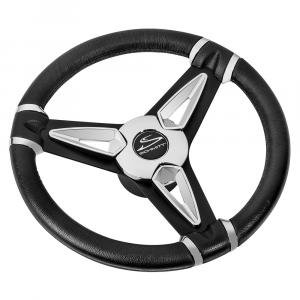 Schmitt Marine PU50 14&quot; Wheel - Chrome Cap  Spoke Inserts - Black Spokes - 3/4&quot; Tapered Shaft [PU501404]