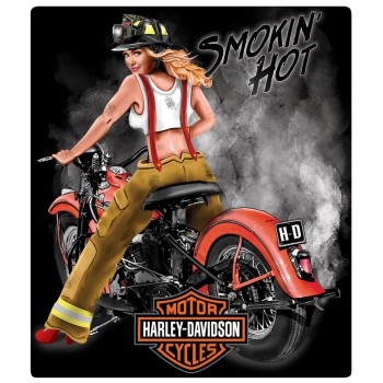 13 x 15-inch Embossed Harley-Davidson Smokin Hot Firefighter Tin Sign
