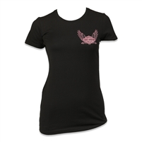 Black Cotton Ladies Las Vegas Harley with Winged Pink Heart Shield