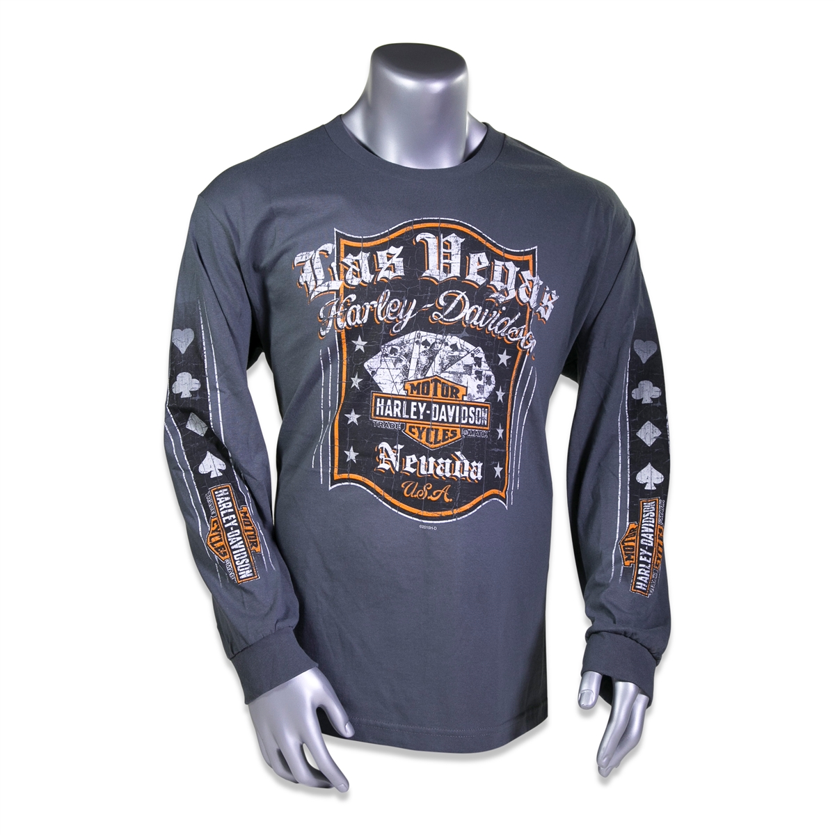 Grey Longsleeved Las Vegas Harley Davidson Playing Cards Shirt