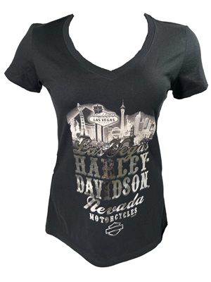 Black Las Vegas Harley-Davidson Skyline V-Neck Tshirt