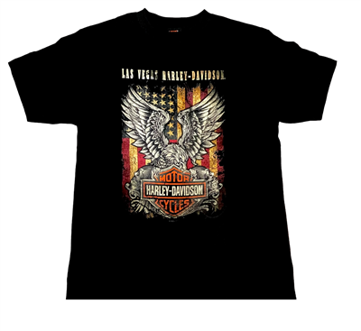 Men's American Flag  &  Winged Logo Harley-Davidson Tshirt-Black