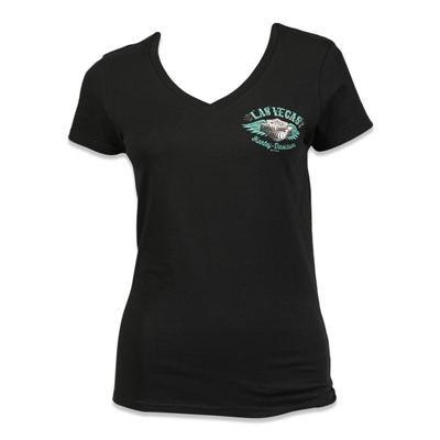 Black Cotton Ladies V-Neck Las Vegas Harley t-Shirt w &  Winged Logo