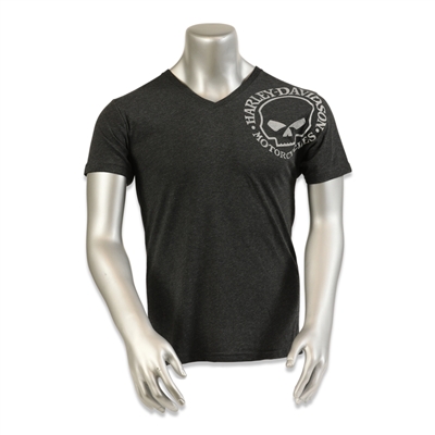 Black Cotton Men's Distressed Las Vegas Willie G. Skull V-Neck t-Shirt