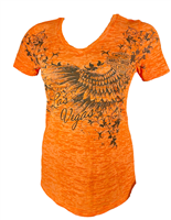 Light Orange Textured V-Neck w &  Delicate Harley Las Vegas Art