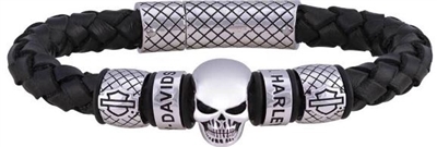 Harley-Davidson Men's Braided Leather Skull Bracelet