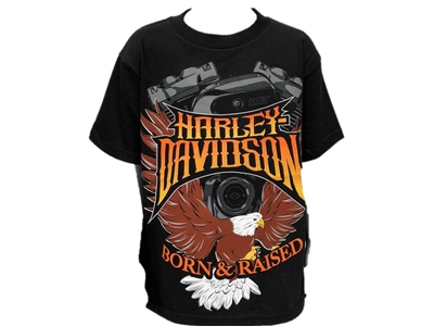 Youth Red Rock Harley-Davidson 'Born  &  Raised' Cotton Tshirt-Blk