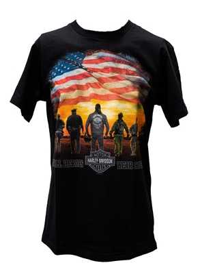 Men's Black Red Rock Harley Service Members  &  Flag Tshirt