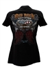 Ladies Red Rock Harley Rustic Metal Heart  &  Wings V-Neck - Blk