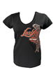 Women's Black Las Vegas Harley V-Neck Tshirt w &  Orange Wings