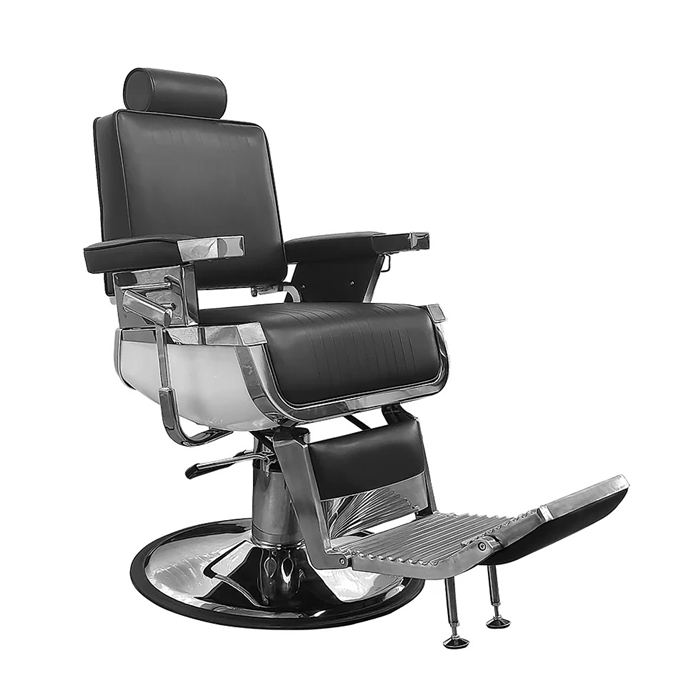 TRIBUNE Barber Chair:  Sleek Black Salon Chair with Silver Finishes and Adjustable Features YC-H-31905