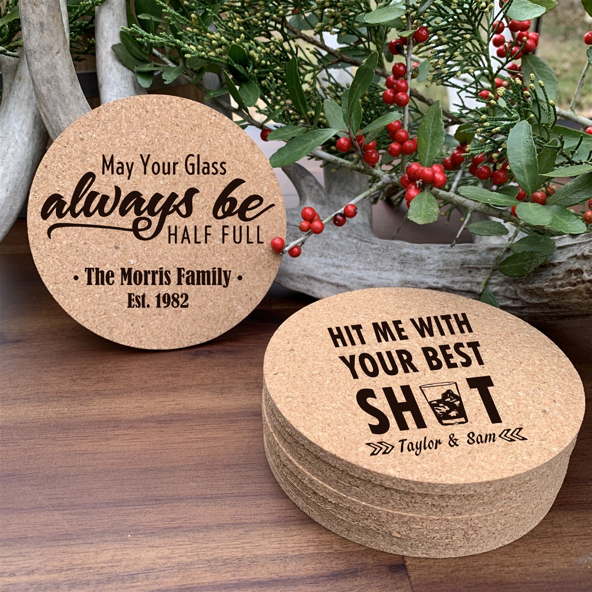 Personalized Cork Coaster Set for Couples, Design: N8