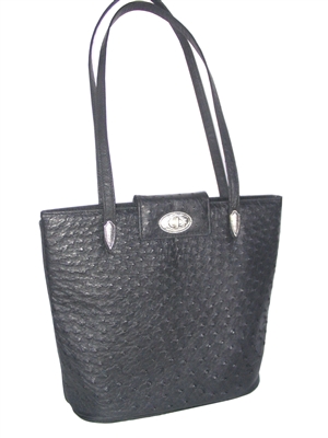 Ostrich Arizona Shoulder Tote - Black - SOLD OUT