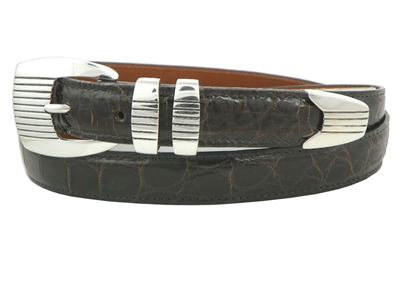 Alligator Belt with 1 " Sterling Silver Monterey Buckle Set
