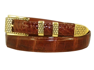 Alligator Belt with 1 " Sterling Silver Pueblo Buckle Set - 18K Gold Plated