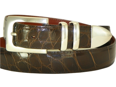 Alligator Belt with 1 3/16" Sterling Silver Manhattan Buckle Set