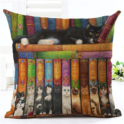 Library Cat's Book Bed Decorative Pillow