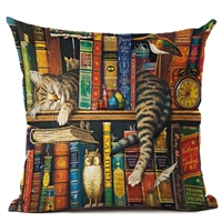 Library Cat Napping With A Smile Decorative Pillow