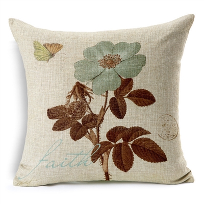 Faith Botanical Postal Vintage Square Decorative Pillow