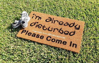 I'm Already Disturbed Please Come In or Welcome Funny Custom Handpainted Welcome Doormat by Killer Doormats