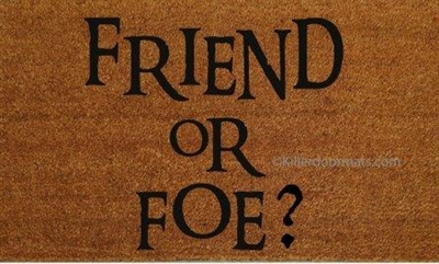 Friend or Foe Custom Handpainted Welcome Doormat by Killer Doormats