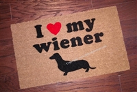 I Love My Wiener Dachshund Custom Handpainted Funny Doormat by Killer Doormats