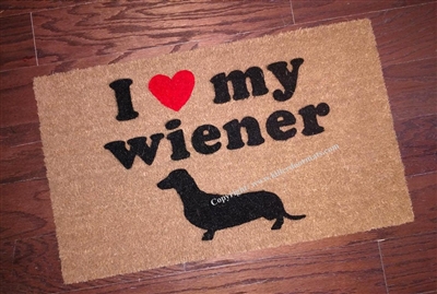 I Love My Wiener Dachshund Custom Handpainted Funny Doormat by Killer Doormats