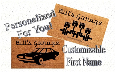 Personalized Name's Garage Car Guy Custom Handpainted Doormat by Killer Doormats