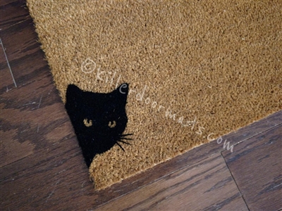 Peeking Black Cat Custom Cute Hand Painted Welcome Mat by Killer Doormats