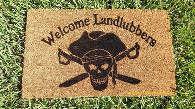 Welcome Landlubbers Custom Doormat by Killer Doormats, English or Pirate