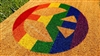 Rainbow Peace Sign Custom Handpainted Doormat by Killer Doormats