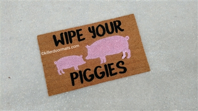 Wipe Your Piggies Custom Cute Pig Handpainted Doormat by Killer Doormats Clearance