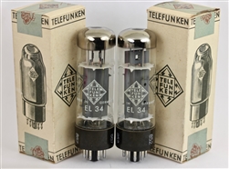 Telefunken EL34 "WING-PLATE" MATCHED PAIR 6,800mA/V,(154%) & 6,600mA/V,(150%)