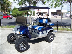 EZGO TXT Electric Blue & Silver Tribal Axe Golf Cart