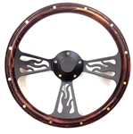 14 Inch Black Flame Mahogany Wood Half Wrap Steering Wheel