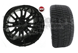 12x7 RX271 Black 12 spoke Wheel with Low Profile Golf Cart Tire