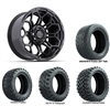 14x7 Bravo Matte Black Wheels with Lifted Golf Cart Tire