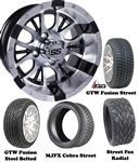 14" Diesel Machined & Black Wheels with Low Profile Golf Cart Tire