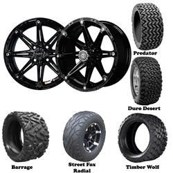 14x7 Element Gloss Black Wheels with Lifted Golf Cart Tire
