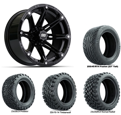 14x7 Element Gloss Black Wheels with Lifted Golf Cart Tire