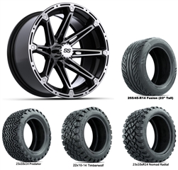 14x7 Element Machined & Black Wheels with Lifted Golf Cart Tire