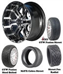 14" Omega Machined & Black Wheels with Low Profile Golf Cart Tire