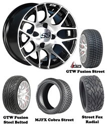 14x7 GTW Pursuit Machined Wheels with Low Profile Golf Cart Tire