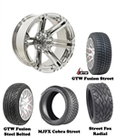 14" Chrome Specter Wheels with Low Profile Golf Cart Tire