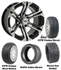 14" Specter Machined & Black Wheels with Low Profile Golf Cart Tire