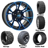 14x7 GTW Spyder Blue/Black Wheels with Lifted Golf Cart Tire